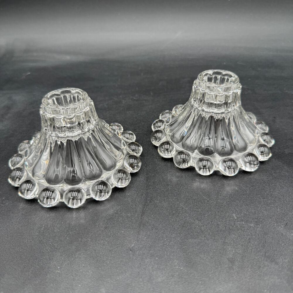 Vintage Candlestick Single Light Berwick Boopie Clear by Anchor Hocking Set of 2